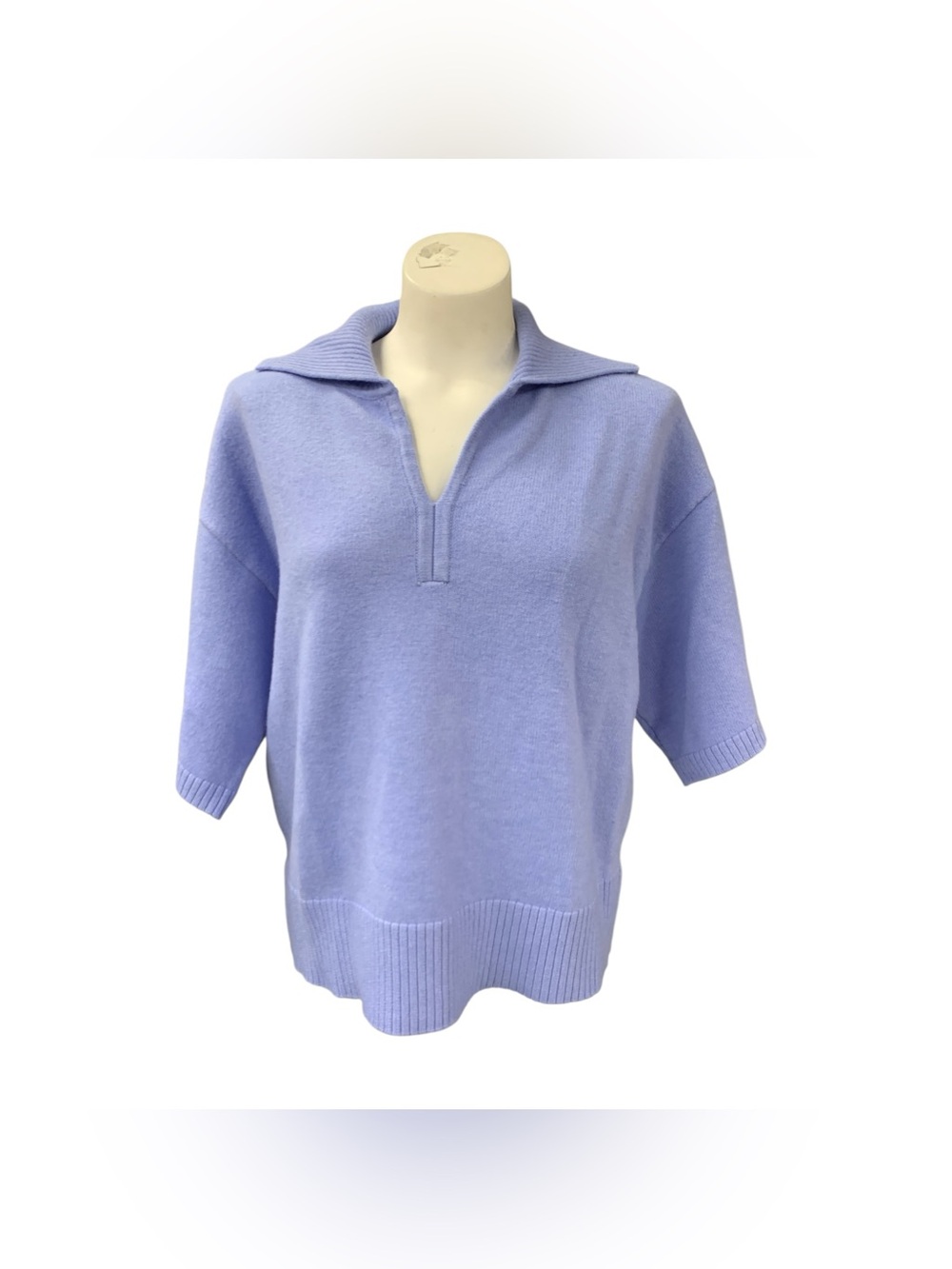 Marled Light Periwinkle V-Neck Short-Sleeve Sweater Size M